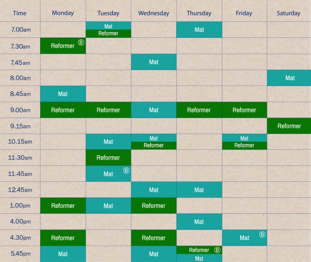 The Source - Pilates Schedule
